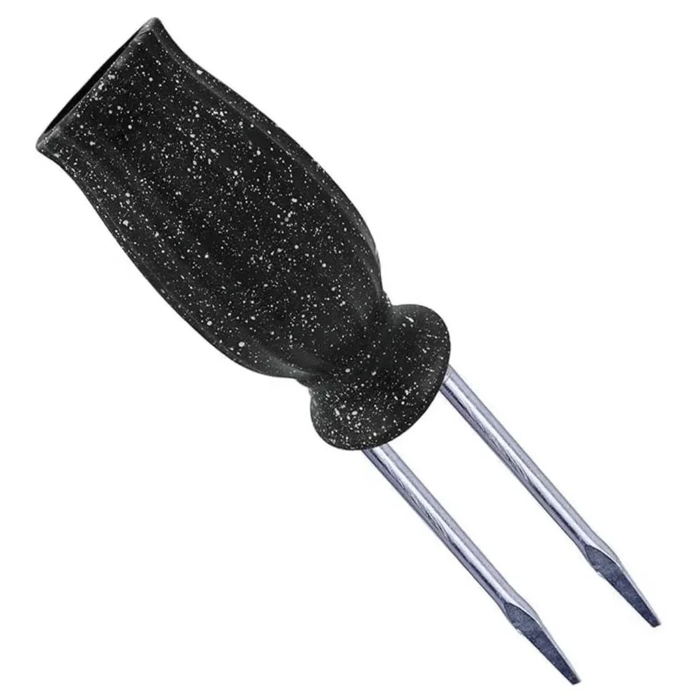 Set of 2 Black Granite Style Plastic Cemetery Vases with Metal Ground Spikes for